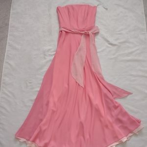 New🎀B2 Strapless corset gown 2-tone melon pink flowy chiffon waist sash ties